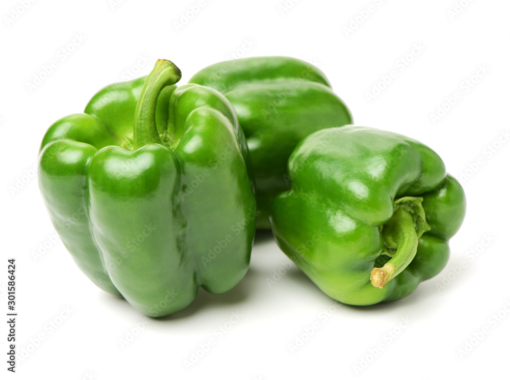 fresh green bell pepper (capsicum) on a white background fresh green bell pepper (capsicum) on a white background