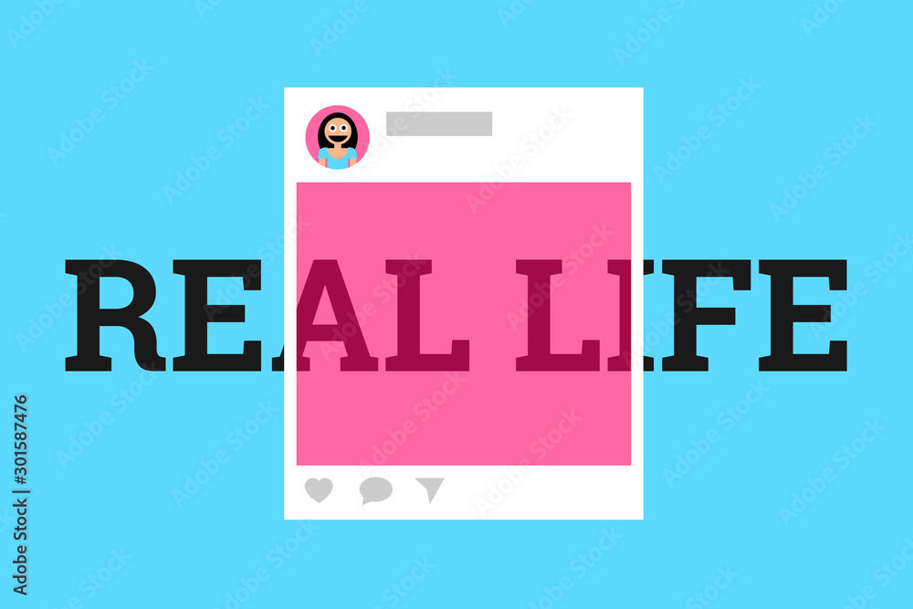 Señora prefacio deseable Real life vs social media - rose-colored and pink color of post is  distorting and manipulating reality - fake, false and inauthentic  idealization on social networking site. Vector illustration. vector de  Stock 
