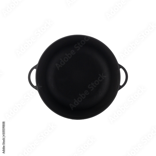 iron cast skillet on perfect white background