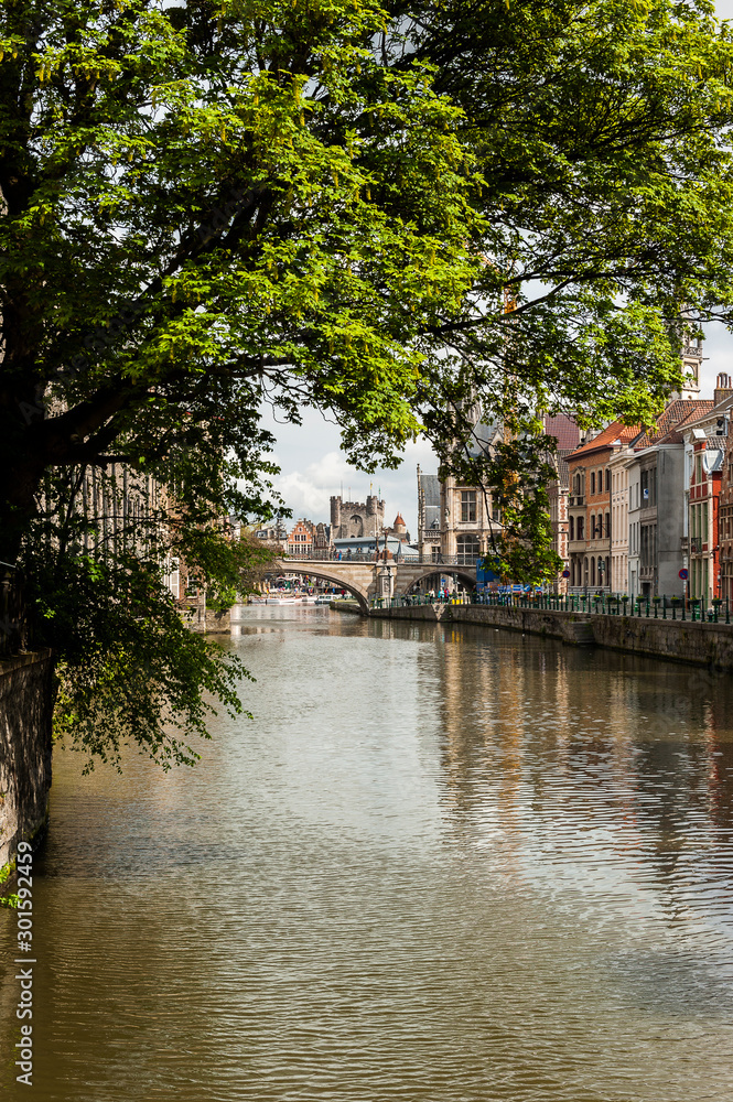 One of the many canals in Ghent in Belgium