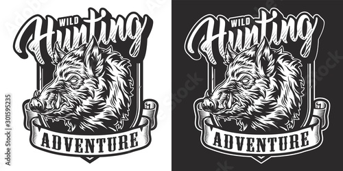 Monochrome hunting vintage label