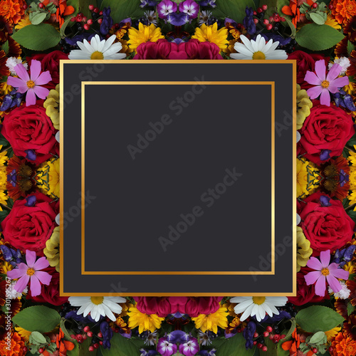 luxurious floral background and gold retro frame with place for Your text.
