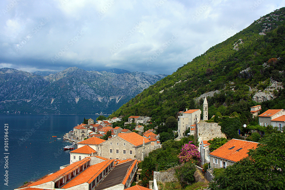 Kotor bay and Old Town picturesque scenery in summer. Montenegro.
