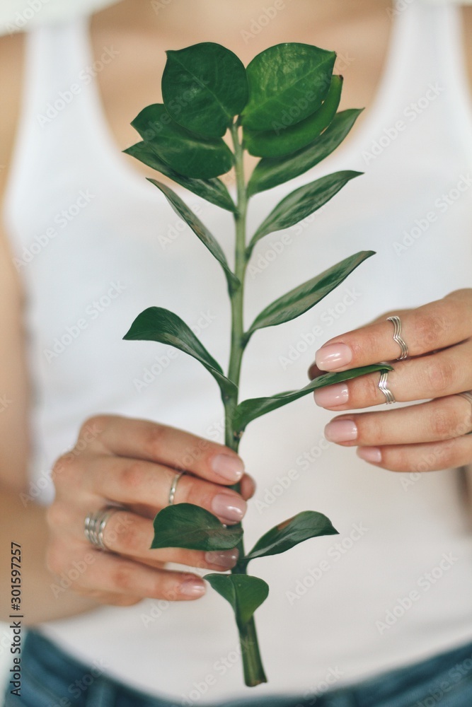 Tender jewerly on female hand, close up shot