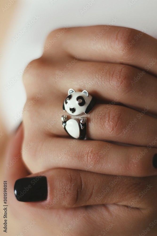 Tender jewerly on female hand, close up shot