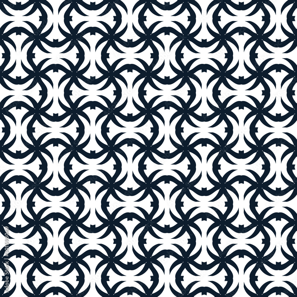 Seamless blue pattern on a white background with geometric elements. Seamless blue pattern on a white background with geometric elements.