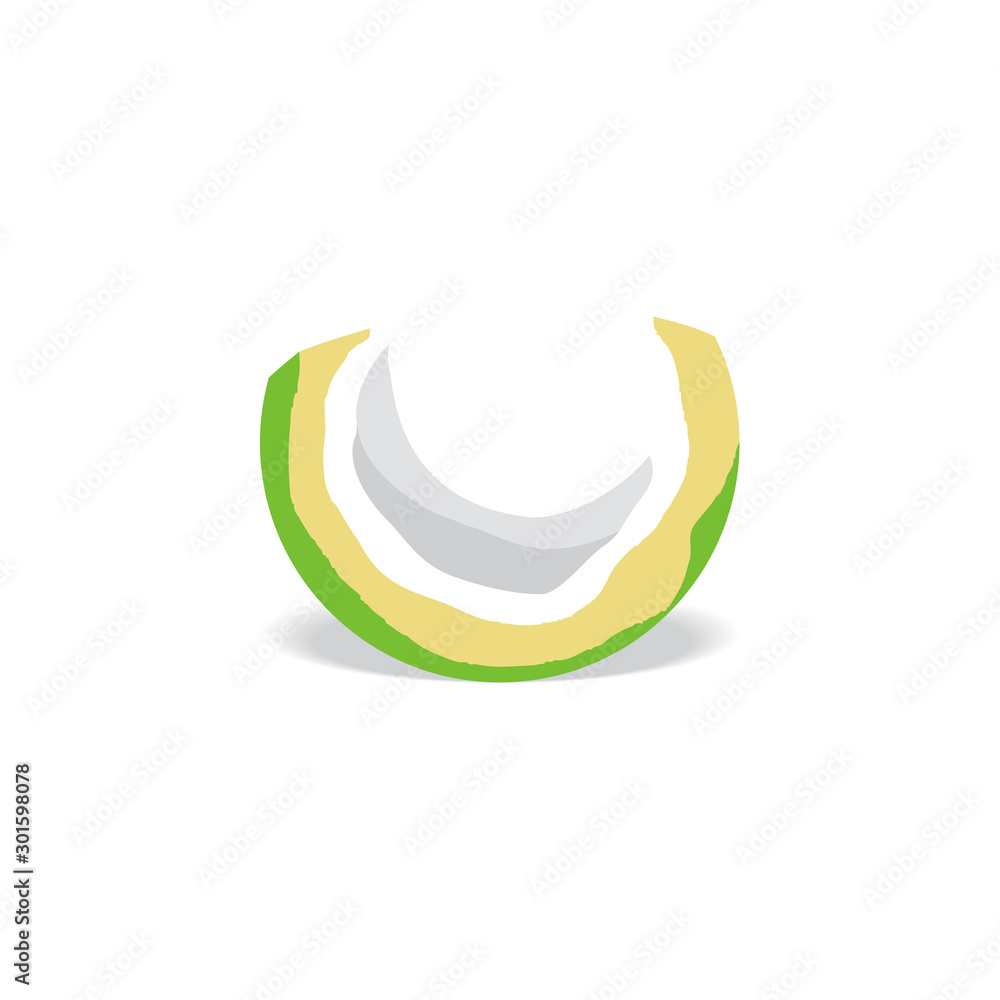 Flat Icon of Half Coconut In Vector Illustration Flat Icon of Half Coconut In Vector Illustration