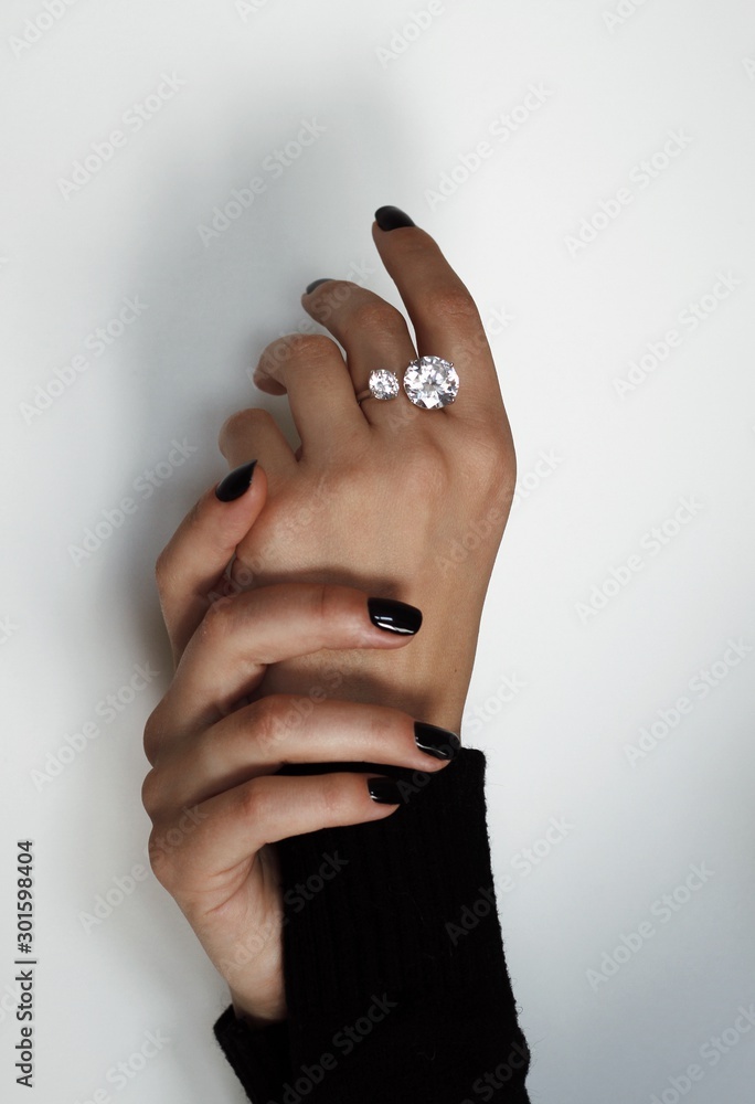 Tender jewerly on female hand, close up shot