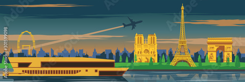 Eifel tower and top famous landmark and symbol of France,for cloth and web design,national flag color,vector illustration