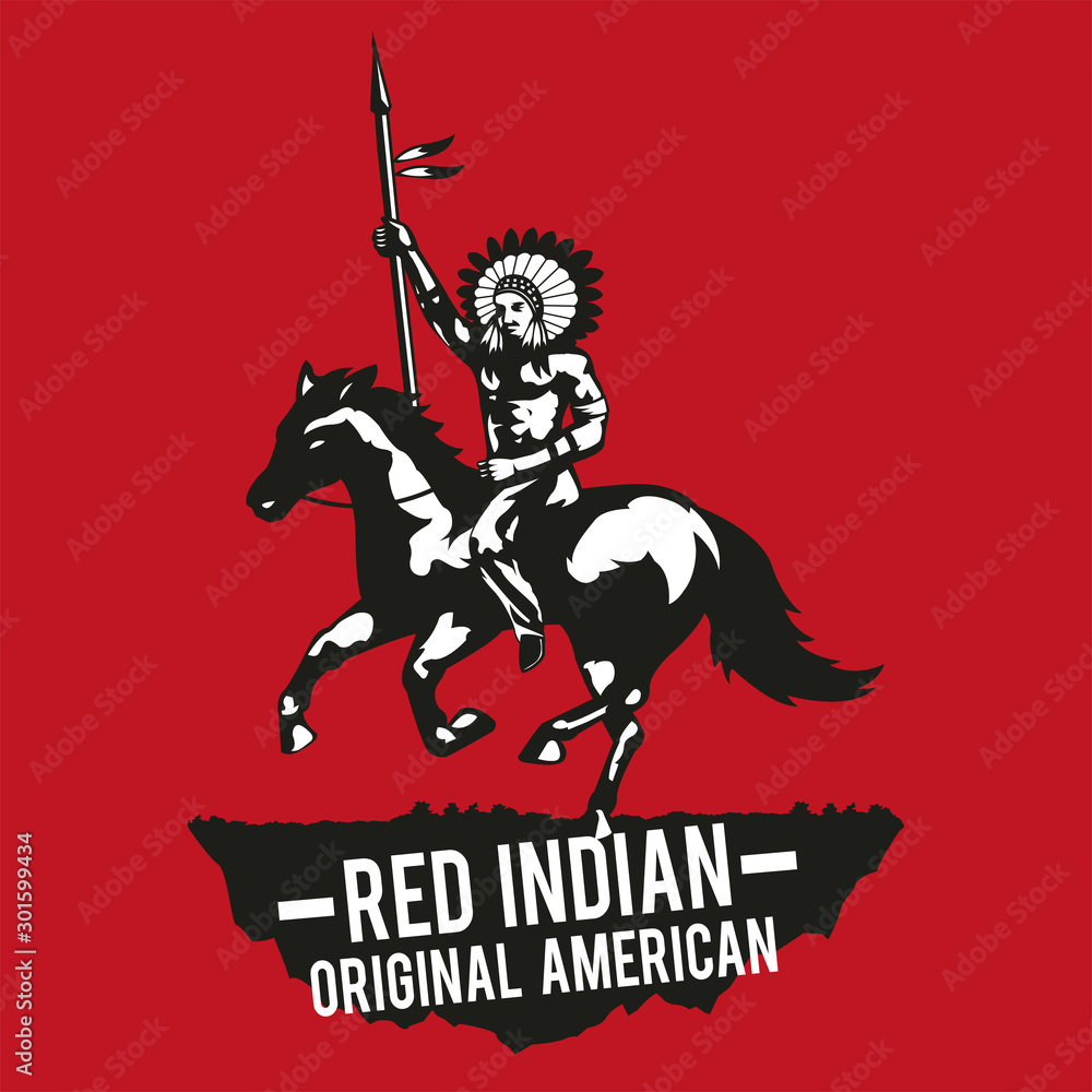 person native american raise hand meant victory,red background,for shirt and print design,monochrome style,vector illustration