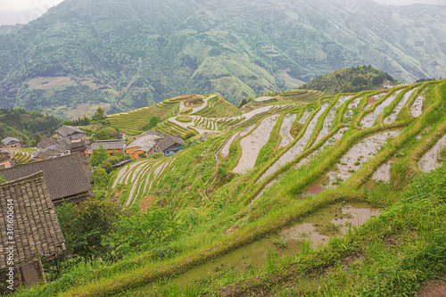 Looking down over rice terraces of Ping'ancun in the Longsheng area near Guilin photo