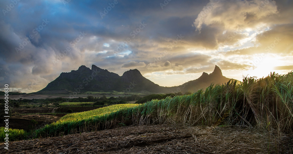 Les Trois Mamelles at sunset, Mauritius