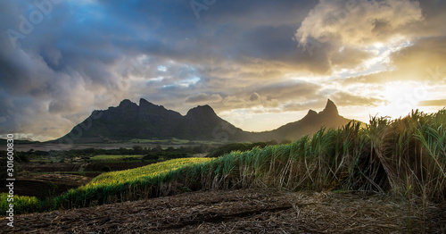 Les Trois Mamelles at sunset, Mauritius photo