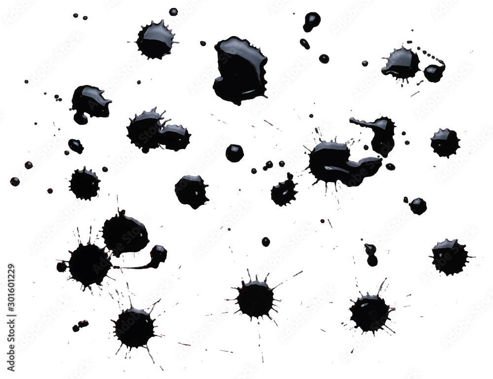 Fototapeta premium Abstract hand drawn black ink blots set isolated on white. Artistic vector design elements.