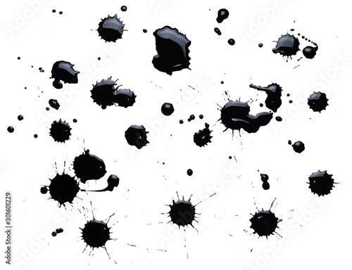 Abstract hand drawn black ink blots set isolated on white. Artistic vector design elements.