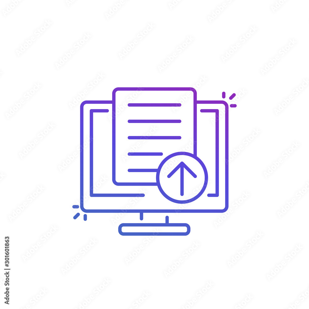 upload document, file via computer icon, line