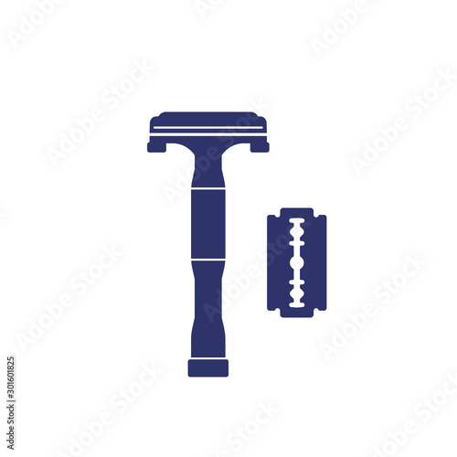 safety razor and blade on white, vector