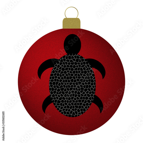 Weihnachtskugel rot, schwarzes Schildrötenmotiv