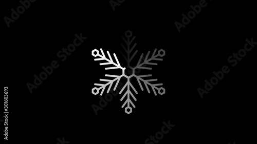flat transparent white snowflake as loader indicator with new year 2020 loading word, loop 4k stock video footage, motion graphic animation design element on red and black background, alpha channel