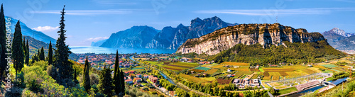 Beautiful aerial view of Torbole, Lake Garda (Lago di Garda) and the mountains, Italy