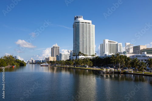 Panoramic view of millionaire row in Miami. Located in Collins Ave, Miami Beach, Florida © dmwphoto