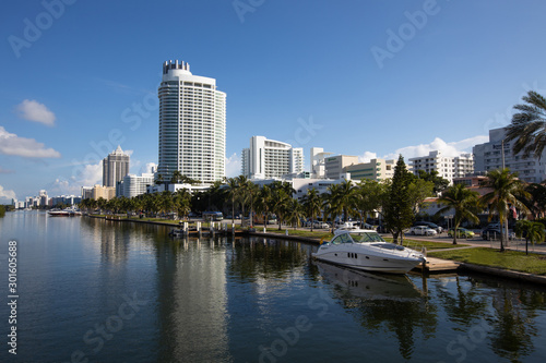 Panoramic view of millionaire row in Miami. Located in Collins Ave, Miami Beach, Florida © dmwphoto