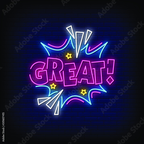 Great Neon Signs Style Text Vector