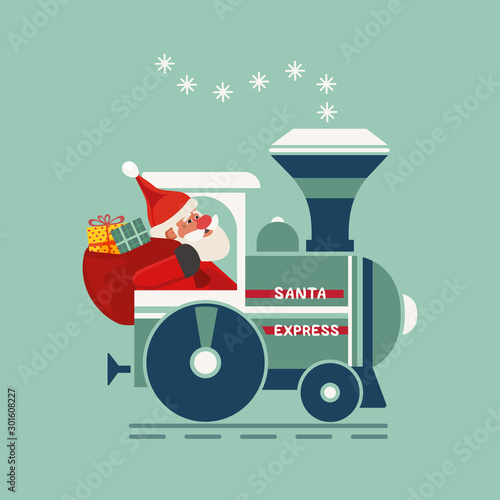 Santa Christmas train holiday party vector icon