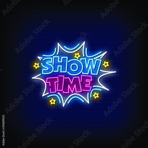 Show Time Neon Signs Style Text Vector
