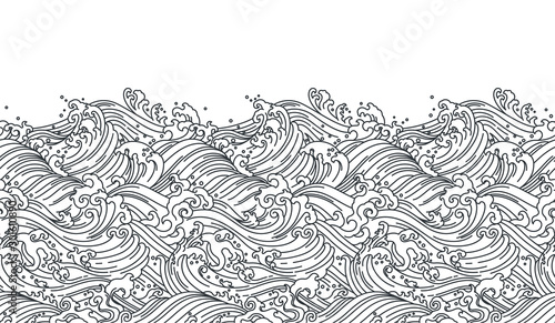 Oriental wave seamless background. Line art Illustration