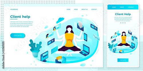 Vector illustration multi task manager girl set