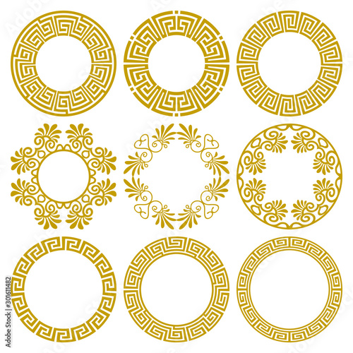  Circle borders with golden greek meander pattern
