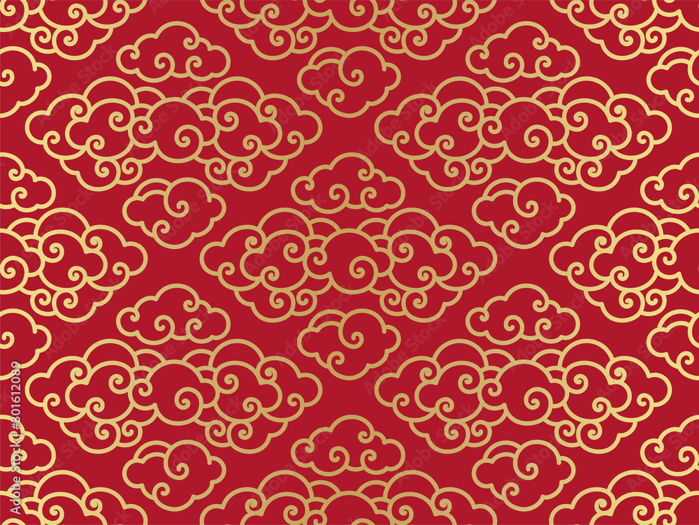 Chinese clouds traditional seamless background.Red and gold color. - Vector. Chinese clouds traditional seamless background.Red and gold color. - Vector.