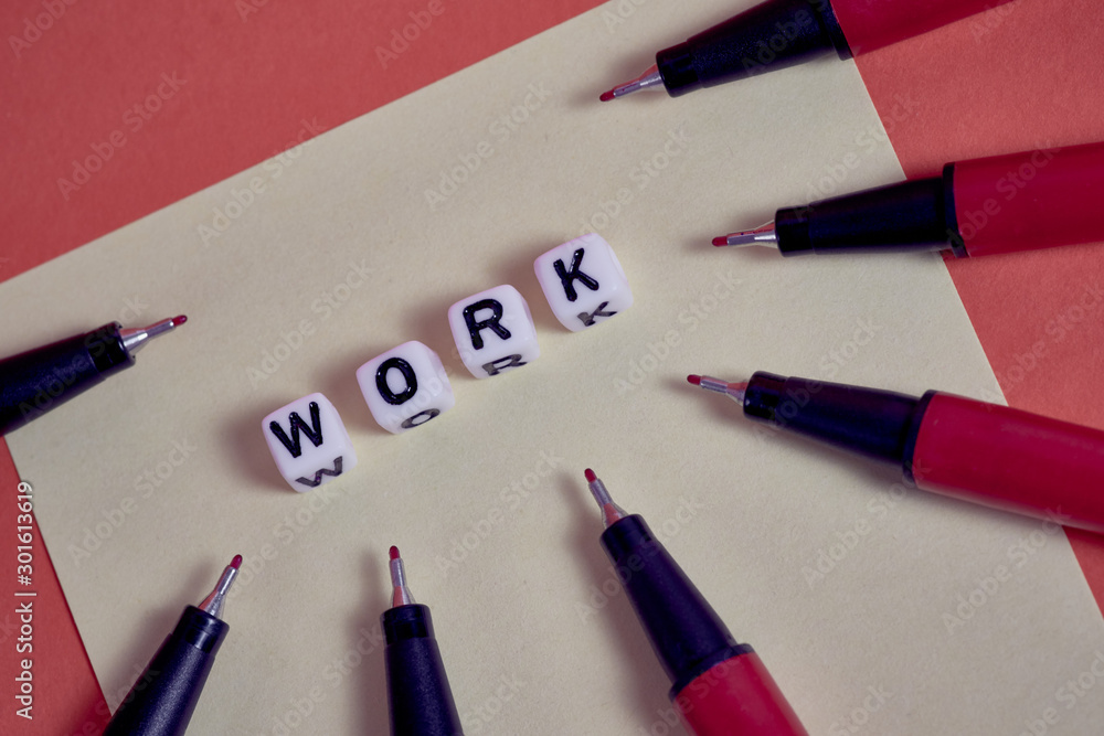 Red pens show the word work Red pens show the word work