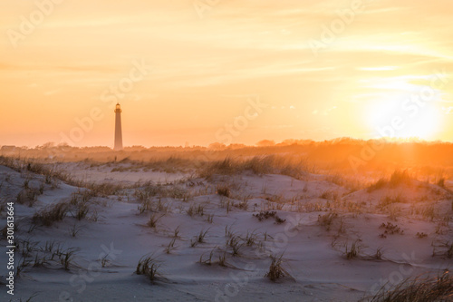 Cape May NJ lighthouse at sunset in springtime 