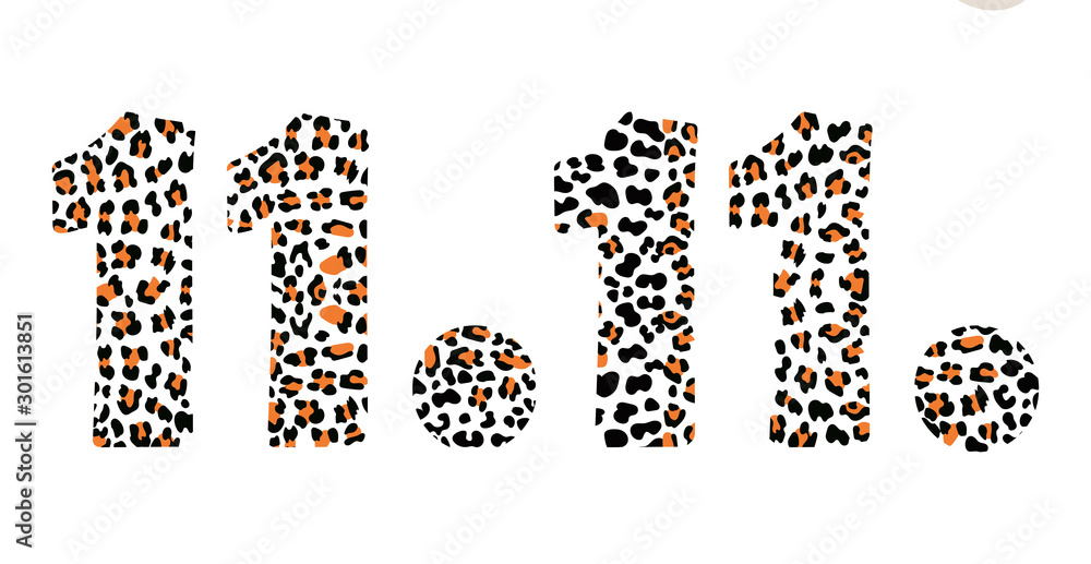 Vector illustration with leopard numbers 11.11 for World Shopping Day on white background Vector illustration with leopard numbers 11.11 for World Shopping Day on white background