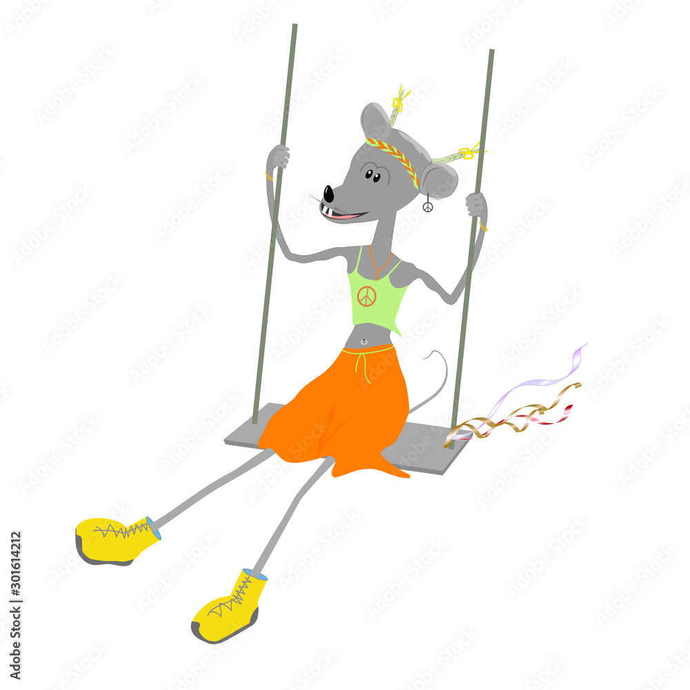 Mouse on a swing. Vector illustration