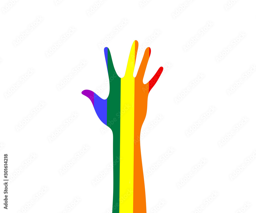 Obraz premium Illustration of a hand painted in the colors of the LGBT flag