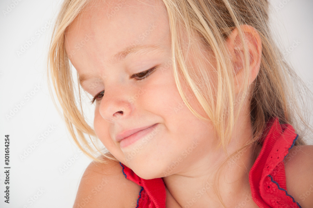 Portrait of Blonde Little Girl 5Y old on White Background Portrait of Blonde Little Girl 5Y old on White Background