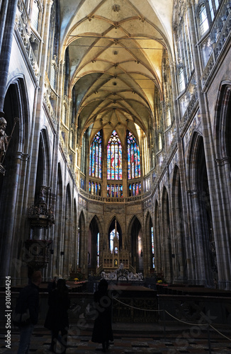 Prague, interior and stained glass windows of St. Vitus Cathedral