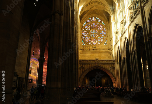 Prague  interior and stained glass windows of St. Vitus Cathedral