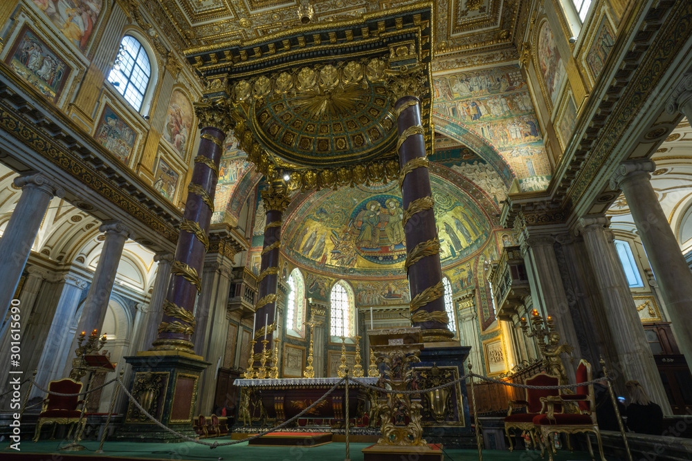 Interior of Basilica of Saint Mary Major (Basilica di Santa Maria Maggiore) in Rome, Italy