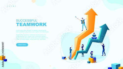 Trendy flat illustration. Successful teamwork page concept. Office workers planing business mechanism, analyze business strategy and exchange ideas.Template for your design works. Vector graphics.