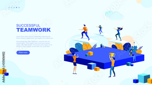 Trendy flat illustration. Successful teamwork page concept. Office workers planing business mechanism, analyze business strategy and exchange ideas.Template for your design works. Vector graphics.