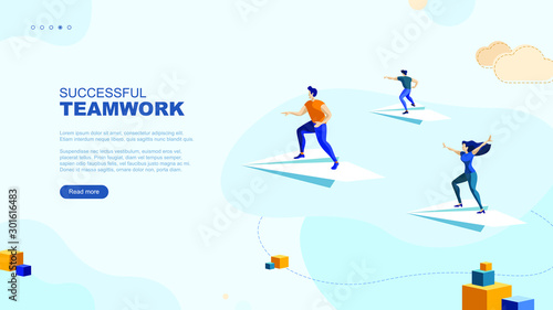 Trendy flat illustration. Successful teamwork page concept. Office workers planing business mechanism, analyze business strategy and exchange ideas.Template for your design works. Vector graphics.