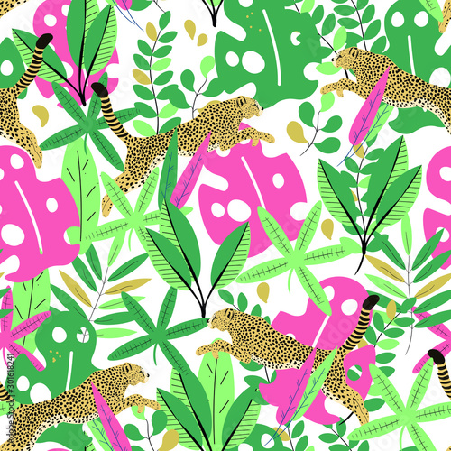 seamless floral pattern with flowers and gepard . Colorful 