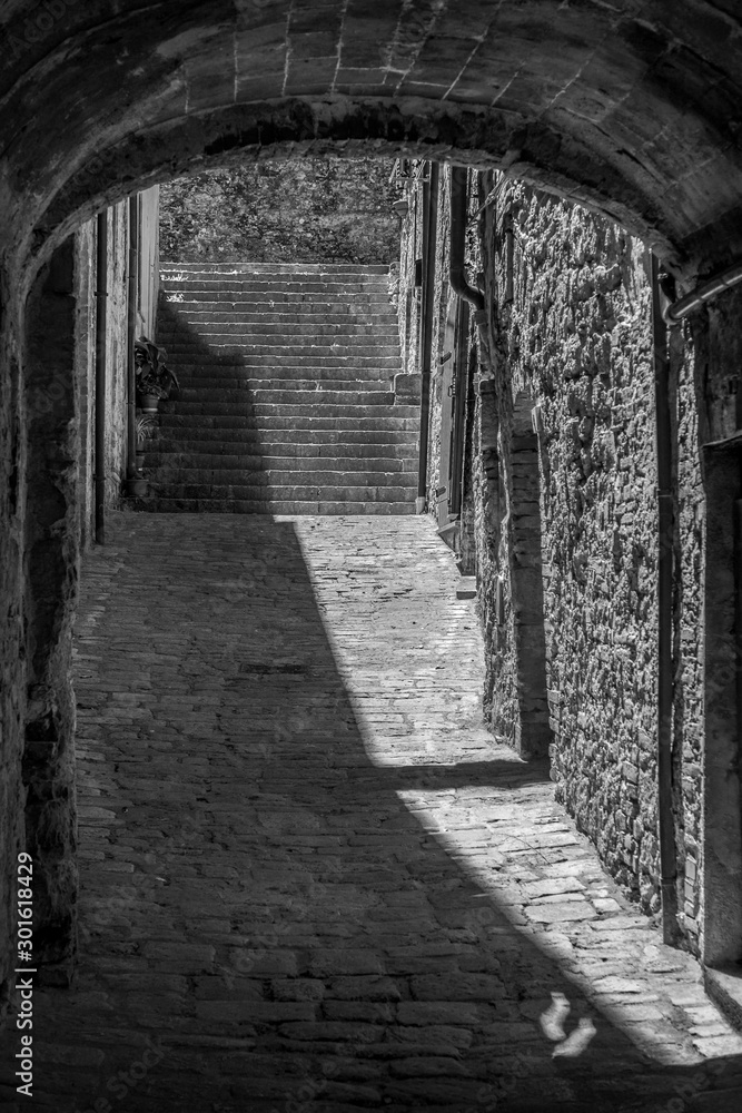 black and white alley in old town black and white alley in old town