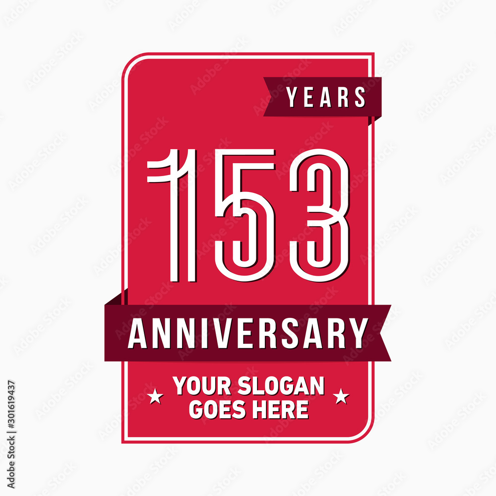 Naklejka premium 153 years anniversary design template. One hundred and fifty-three years celebration logo. Vector and illustration.