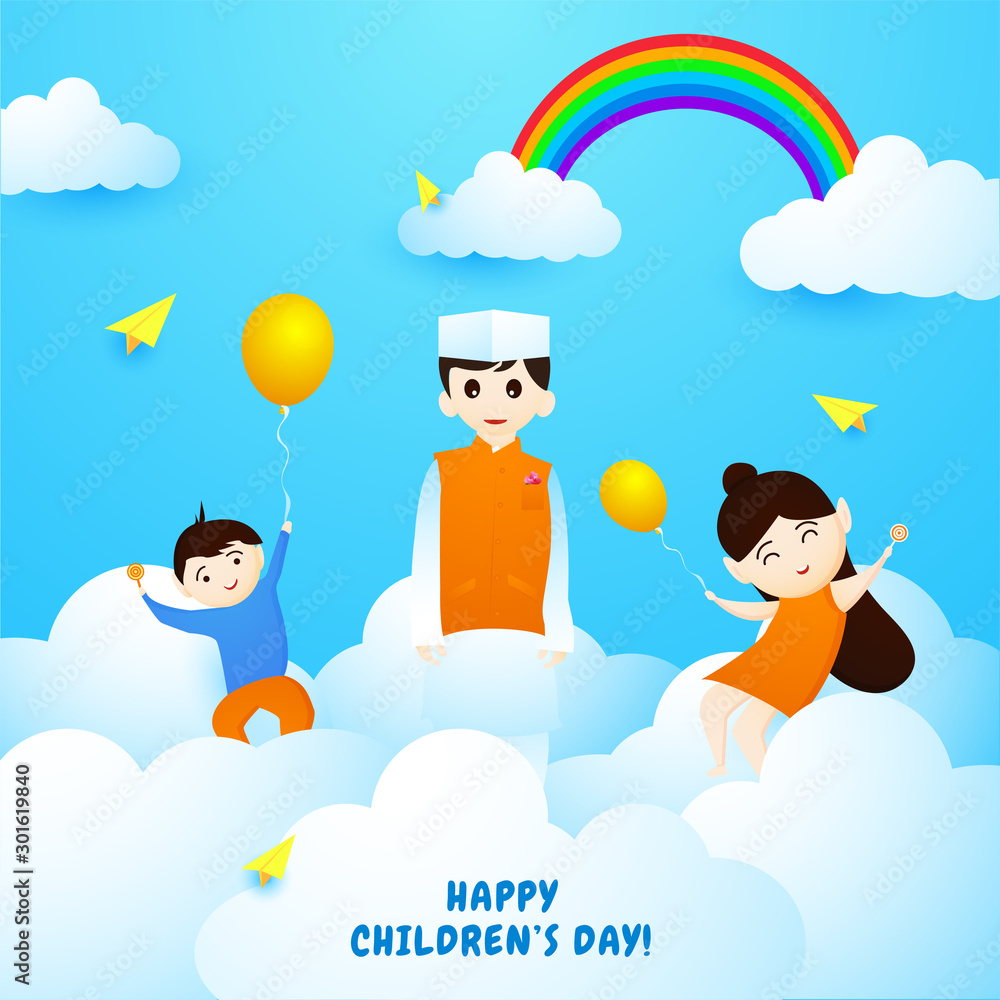 vector illustration on international celebration of children's day.  Birthday of Pandit Jawaharlal Nehru aka chacha nehru. Stock Vector | Adobe  Stock