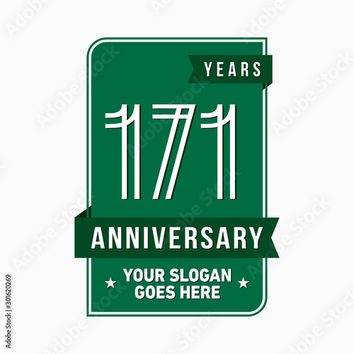 171 years anniversary design template. One hundred and seventy-one years celebration logo. Vector and illustration.